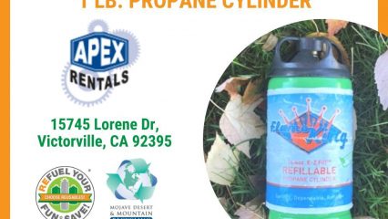 Mojave High Desert Residents get a free reusable 1 pound propane cylinder from Apex Rentals