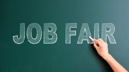 "Job Fair" written on a chalkboard