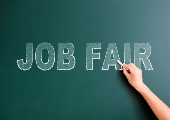 "Job Fair" written on a chalkboard