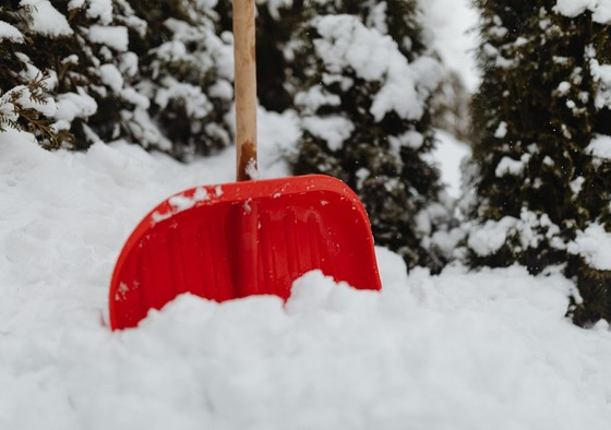 A snow shoveled buried in the snow