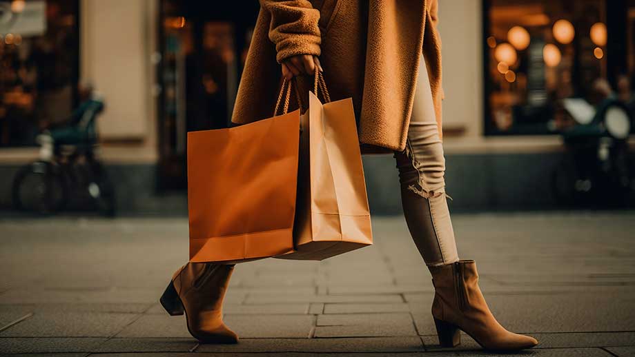Woman walking and holding shopping bags