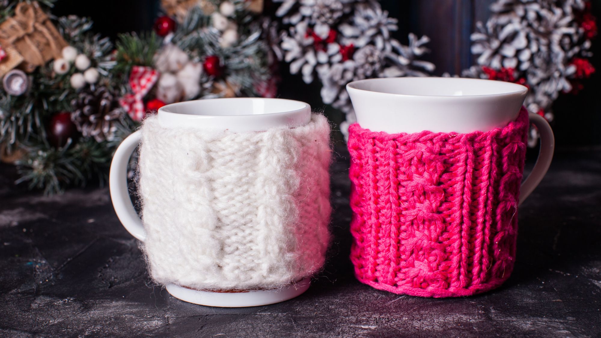 Photo of festive red and white mugs.