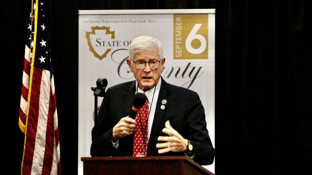 Photo of Paul Cook speaking at VMI State of the County