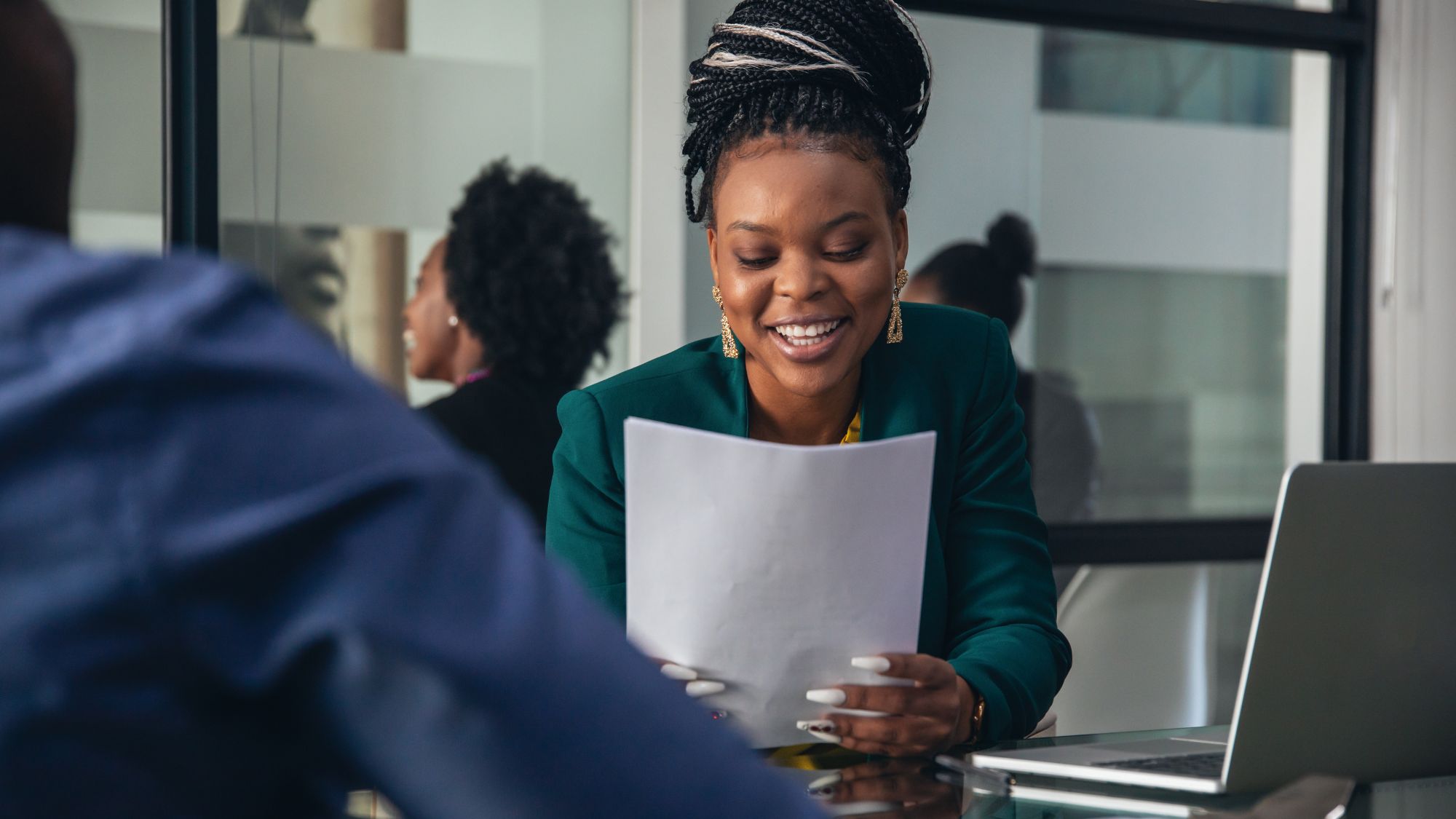 Woman reading resume