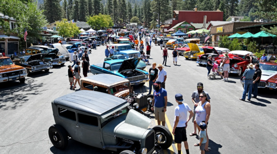 Group of cars at Wrightwood mountain classic car show