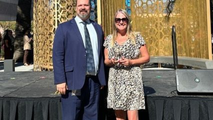 San Bernardino County CEO Luther Snoke and Communications Advisor Veronica Hill at the County's NACo Awards ceremony.